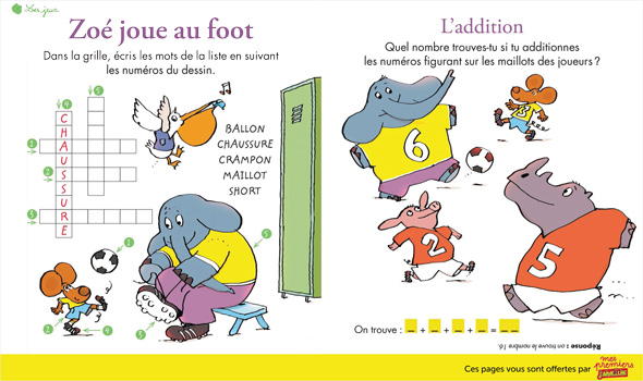 Télécharger les jeux “Zoé joue au foot”, extrait de Mes Premiers J’aime lire de juin. Conception : Arnaud Alméras. Illustration : Pascal Lemaître.