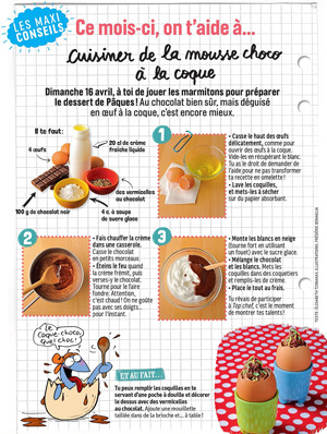 Téléchargez la recette de la mousse choco à la coque, extraite du magazine J’aime lire max d’avril 2017.