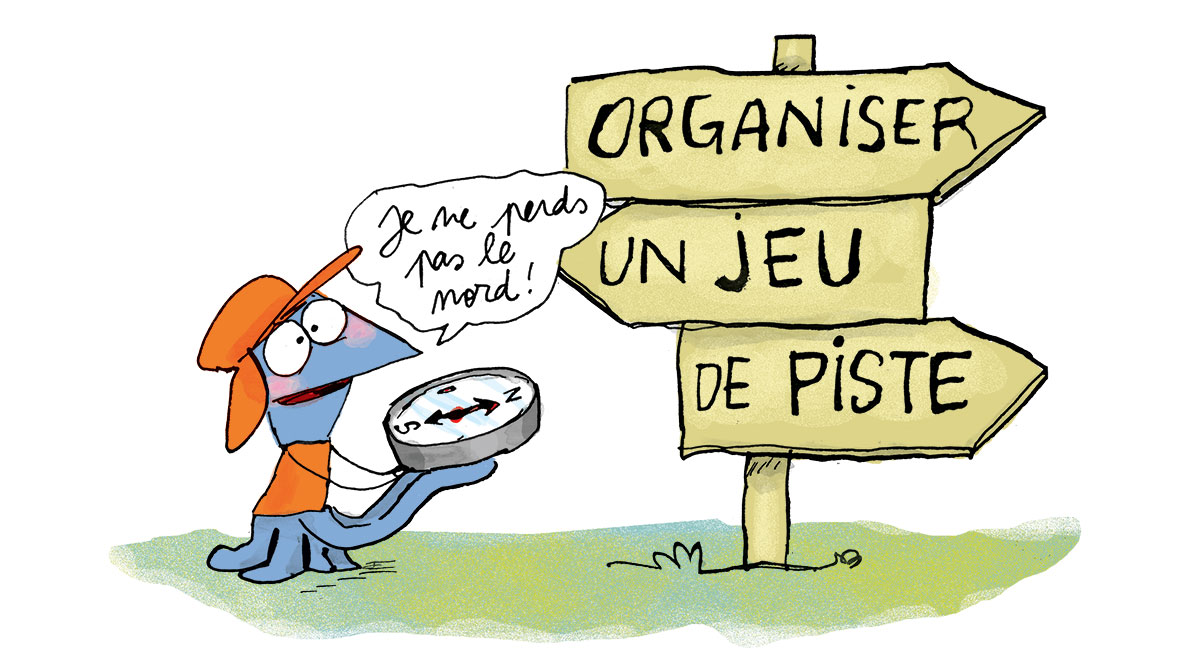 “Les maxi-conseils : ce mois-ci, on t'aide à organiser un jeu de piste”, J'aime lire Max n°247, juillet 2019. Texte : Élisabeth Tzimakas. Illustrations : Frédéric Benaglia.