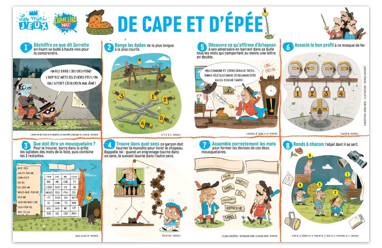 “De cape et d'épée”, J'aime lire Max n°241. Conception : Anna Mars. Illustrations : Thomas Gaudiet.