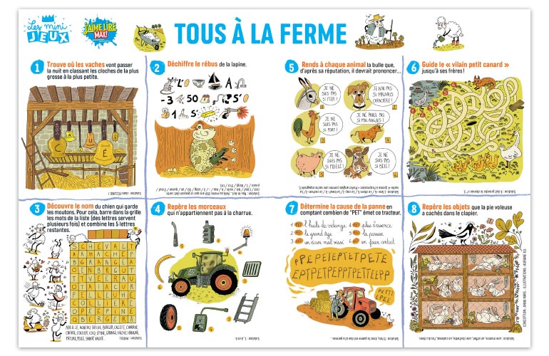 “Tous à la ferme”, J'aime lire Max n°250. Conception : Anna Mars. Illustrations : Auriane Bui.