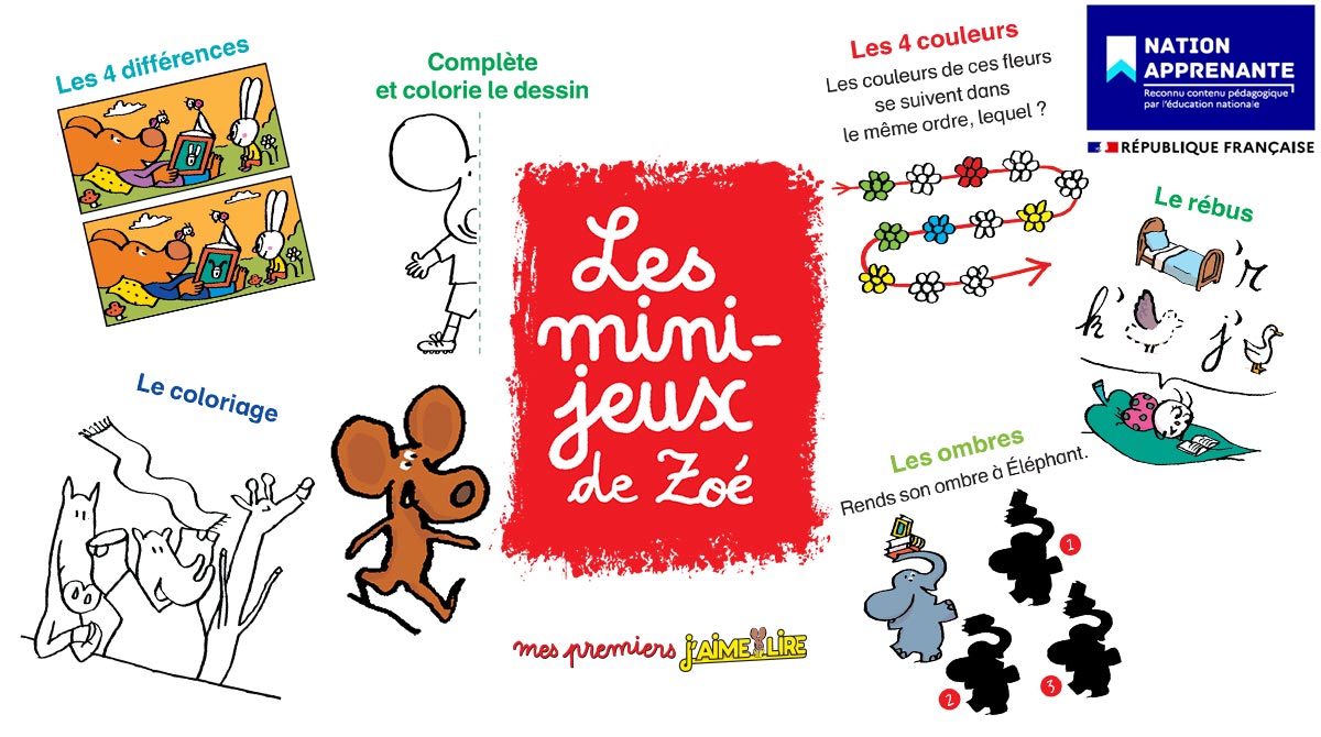 Les mini-jeux de Zoé avec Mes Premiers J'aime lire Max 6-7 ans - label Nation Apprenante