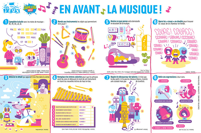 “En avant la musique !”, J'aime lire Max n°258, juin 2020. Conception : Anna Mars. Illustrations : Sébastien Arnal.