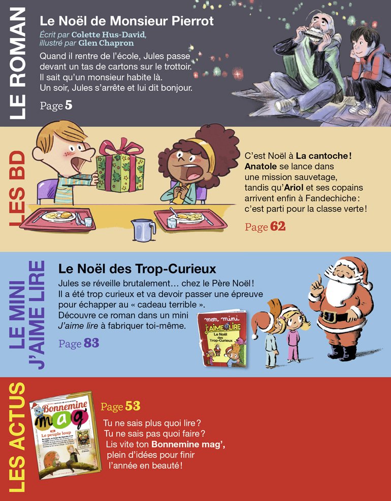 Sommaire du magazine J'aime lire, n° 527, décembre 2020 - Le Noël de Monsieur Pierrot