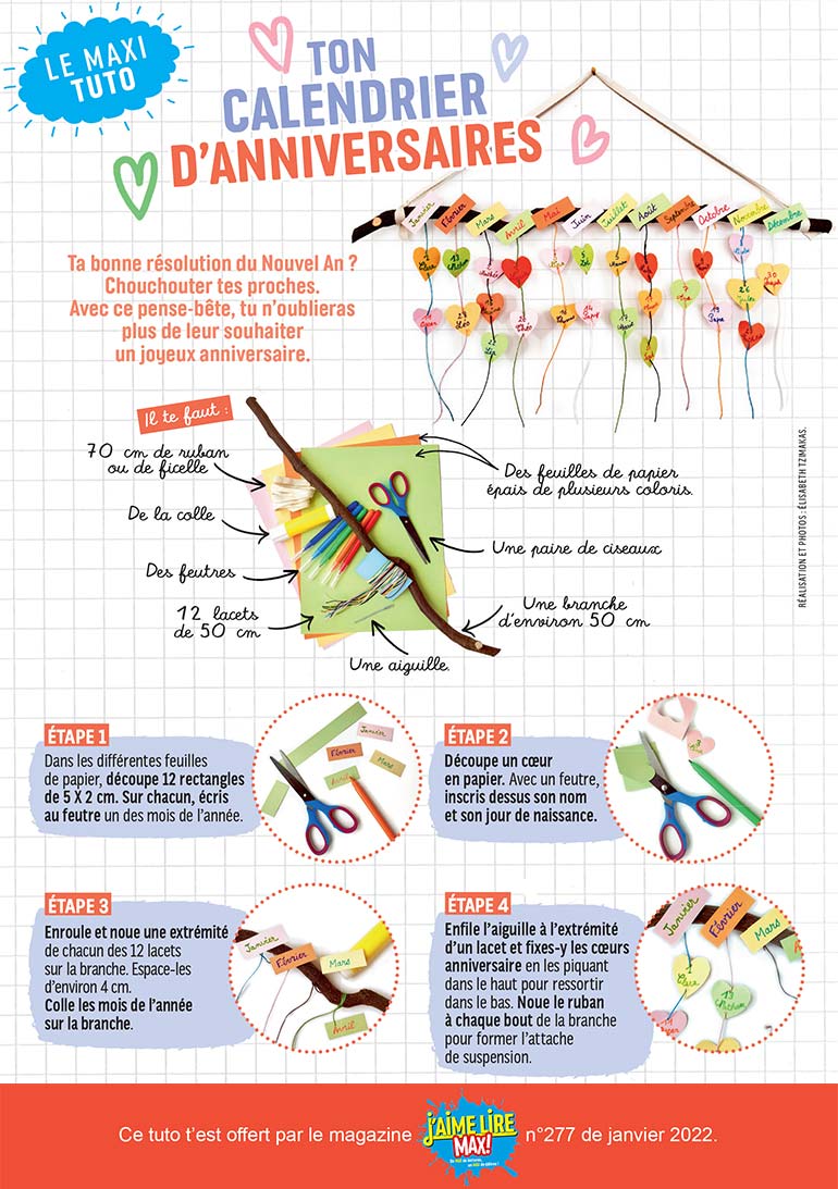 Bricolage : ton calendrier d'anniversaires - J'aime lire