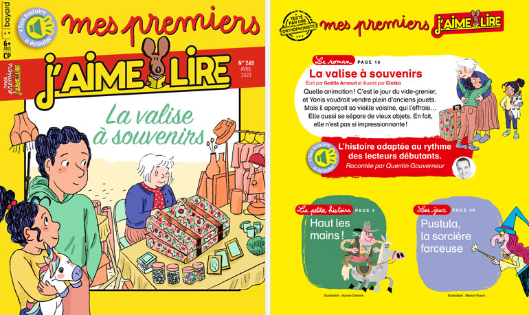 Couverture et sommaire de Mes premiers J'aime lire n°248, avril 2023.