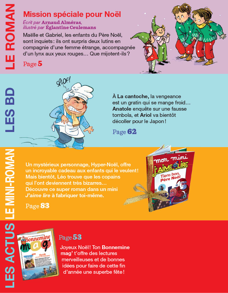 Sommaire du magazine J'aime lire, n° 587, décembre 2025. Mission spéciale pour Noël.